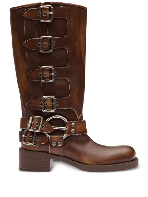 miu miu brown boots|miu buckle boots.